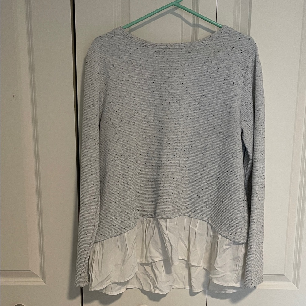 LOFT Heather Gray and White Layered Long Sleeve Top